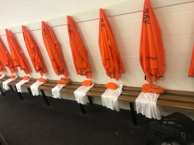 Rugby Borough FC - Changing room with kits laid out
