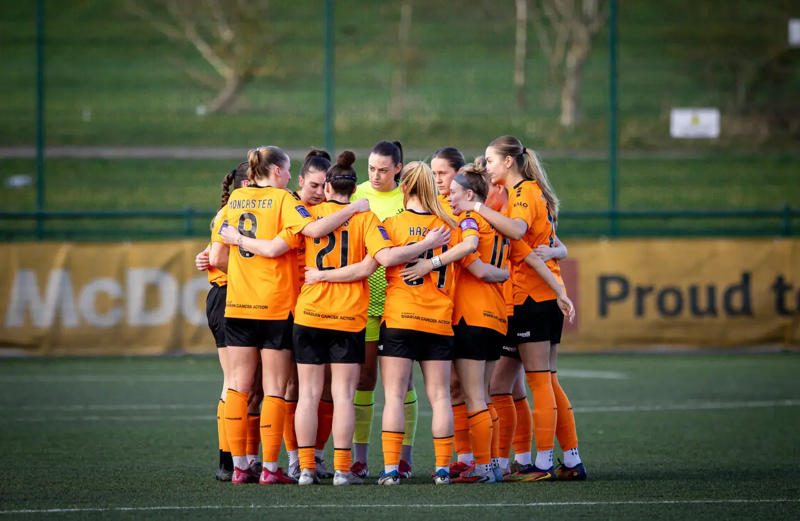 RBWFC v Halifax squad huddle